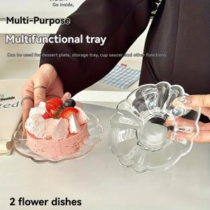 TEMU 빈티지 꽃잎 디자인의 유리 접시 세트 (커피 컵, 소형 티 컵, 디저트 컵 포함). 스타일리시한 미적 감각으로 찜뱅을 선물하기에 완벽합니다.