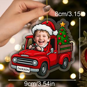 TEMU 맞춤형 개인화 베이비 사진 크리스마스 장식 (기본 사진 글꼴), 크리스마스 트리 장식, 빨간 트럭을 탄 아기 사진 장식, 첫 크리스마스 선물, 베이비 샤워 장식, 가족과 친구를 위한 최고의 선물