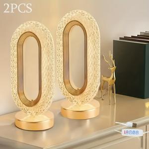 TEMU 아크릴 소재 LED 테이블 램프 2개 세트, 3가지 색상 조절 가능, 휴대용 전원 앰비언트 조명, 크리스마스 또는 발렌타인데이를 위한 로맨틱 장식에 적합, 침실 침대 옆 작은 야간 조명.|무드등