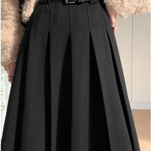 TEMU 여성용 아카데믹 스타일 그레이 트위드 정장 스커트, 신상 가을/겨울 하이웨이스트 슬리밍 드레이프 미디 A라인 플리츠 졸업 스커트, 다용도 데일리 웨어, 벨트 없음 포켓 없음|여성의류