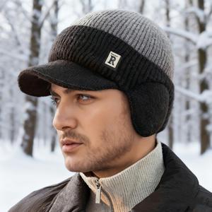 TEMU 남성용 겨울 니트 귀마개 모자, 야외용 보온 두꺼운 비니