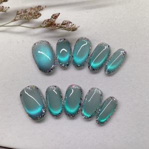 TEMU 10개입 핸드메이드 타원형 인조 네일 스티커, 합성 보석 고양이 눈 효과 네일 세트, 매니큐어 매니아, 웨어러블 액세서리 포함 신상 가을/겨울 네일 아트 키트, 완벽한 선물 선택