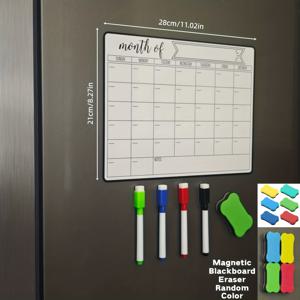TEMU 1세트 자석 냉장고 달력 (마커 & 지우개 포함), 냉장고 표면 부착 - 다색 (검정, 빨강, 파랑, 초록) 펜으로 쉽게 보관 및 회수. 월간/주간 계획 작성 공간; 재사용 가능한 주방 플래너 화이트보드 (자석 포함) - 일정, 알림, 쇼핑 목록에 적합|달력|달력