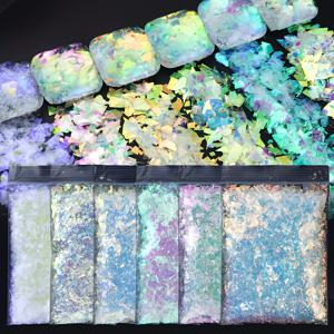 TEMU 6개 세트 무지개 빛깔 대형 글리터 플레이크 - 홀로그래픽 에폭시 레진 스파클, 파스텔 & 네온 컬러 (핑크, 블루, 터키스, 그린, 퍼플, 골든) - 주얼리 만들기, 네일 아트, DIY 공예, 레진 캐스팅, 슬라임 & 클레이용 - 대형 불규칙 모양|슬라임