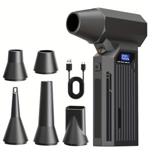 TEMU 140000 RPM 강력 터보 팬, 배터리 USB-C 충전, 4단 속도 조절, HD 디스플레이, 5가지 노즐 다용도, 차량 청소 도구, 차량 유지 보수, 소형 블로어, 가정용 청소 장치, 컴퓨터, 키보드에 적합|차량용선풍기