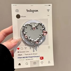 TEMU 멜팅 은빛 하트 디자인의 한국 스타일 마그네틱 휴대폰 거치대 - 튼튼한 실리콘 케이스, 휴대폰 케이스 미포함, iPhone, Android용