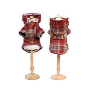 TEMU 크리스마스 파티와 새해에 입을 수 있는 애완 고양이와 개를 위한 빨간 체크무늬 두꺼운 후드 버튼 스코틀랜드 스타일 코트