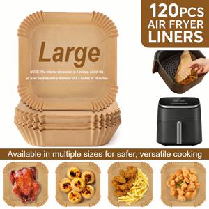 TEMU 120개 에어프라이어 라이너 - 대형 논스틱 & 방수 양지, 내열성 ( & 전자레인지) - 에어프라이어, 오븐, 전자레인지용 사전 절단 - 찢어짐 없음, 쉬운 청소, & s - 베이킹, 감자튀김, 치킨|에어프라이어