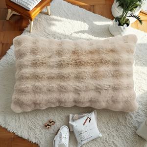 TEMU 고급스럽고 푹신한 인조 토끼 베개 커버 2개 세트 (베개 속통 미포함), 거실 소파 및 침실 침대 옆에 적합, 튼튼한 소재로 제작된 스타일리시한 베개 커버, 플러시 쿠션과 닮은 느낌, 홈 텍스타일 제품.|베개커버|쇼파커버|쇼파쿠션
