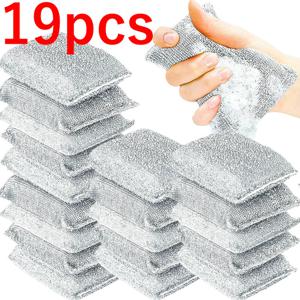 TEMU 대형 은색 매직 스틸 와이어 스펀지 수세미 패드 - 강력한 무균 주방 설거지 스펀지, 조리기구에 긁힘 방지, 스크래치 방지 냄비 브러쉬, 냄비용 비마모성 클리닝 패드, 내구성이 뛰어나고 오래 지속되는 사용