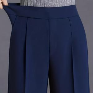 TEMU 1개 여성용 하이웨이스트 솔리드 컬러 캐주얼 와이드 레그 팬츠, 슬림핏 트라우저, 여성용 루즈하고 우아한 출근룩