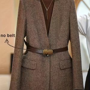 TEMU 크로스보더 : 가을/겨울 빈티지 영국 스타일 헤링본 트위드 여성 - 허리 강조 우아한 커뮤터 수트