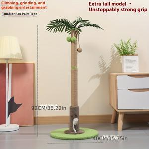 TEMU 공간 절약형 고양이 스크래칭 폴 및 클라이밍 타워 - 튼튼하고 내구성이 뛰어난 미끄럼 방지 스크래칭 표면, 작은 실내 고양이를 위한 모던 트로피컬 팜 트리 디자인, 발코니 또는, 애완 동물 안전 재료, 아파트 전용