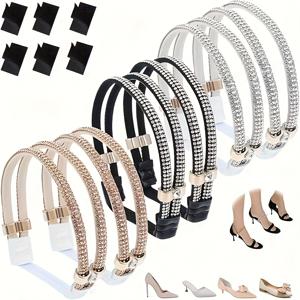 TEMU 여성용 신발끈 3켤레, 넉넉한 신발 및 하이힐 신발 액세서리에 적합, 조절 가능한 라인스톤 신발끈, 하이힐 및 샌들 호환, 블랙, 화이트 및 샴페인 색상으로 제공, 배터리 없음