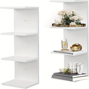 TEMU 4단 플로팅 선반 그룹 - 모듈형 벽걸이 수납 디스플레이, 보이지 않는 하드웨어, 강화 브래킷 & 천연 나무결 마감, 플로팅 선반