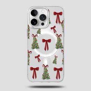 TEMU 휴대폰 케이스: 크리스마스 시리즈 - 크리스마스 트리와 리본 패턴 충격 방지 보호 케이스, 자석식, 변색 없는 투명 휴대폰 케이스, 아이폰 17/ 에어 16-11 프로 플러스 프로 맥스 장식용, 선물용으로 적합|아이폰케이스