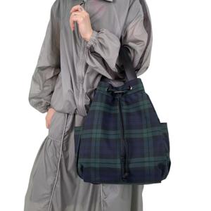 TEMU 여성용 그린 체크 빈티지 도시형 나일론 백팩 - 대용량 멀티펑셔널 컨버터블 핸드백, 탈착식 스트랩 시스템, IC 잠금 & 그리드 패턴, 도시 출퇴근 및 여행용