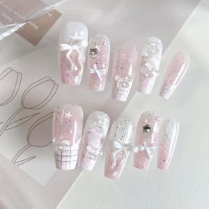 TEMU 10개 세트, 신선한 레이스 귀여운 뉴 화이트 민트 고급 웨어러블 네일 아트 (탈착식 젤리 글루 및 스크레이퍼 포함), 젤리 글루 및 스크레이퍼 1개 포함|네일아트