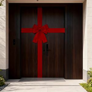 TEMU 대형 문걸이용 리본 장식 DIY 공예품 - 우아한 레드 크리스마스 리본, 축제용 문 장식품, 전기 필요 없음, 쉬운 설치, 30가지 장면에 적합, 크리스마스, 밸런타인데이, 새해, 추수감사절 장식용으로 이상적, 크리스마스 문