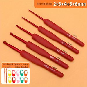 TEMU 레드 크로셰 뜨개질 도구 세트