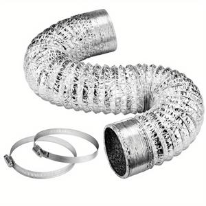 TEMU 4/6인치 25피트 비절연 플렉스 에어 알루미늄 덕팅, HVAC 환기용, 6인치 스테인리스 스틸 클램프 2개 포함