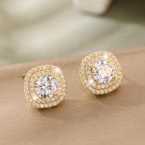 TEMU 신성한 지르코니아가 새겨진 고급스럽고 반짝이는 사각형 구리 귀걸이 한 쌍. 신부, 웨딩 파티, 데이트 선물로 완벽합니다.