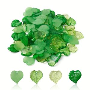 TEMU 100개 매트 그린 반투명 아크릴 리프 참 - DIY 주얼리 만들기용 다양한 모양 (하트, 물방울, 타원형) - 귀걸이, 팔찌, 목걸이용 내구성 있는 공예 재료, 자연스러운 미적 감각의 매트 마감