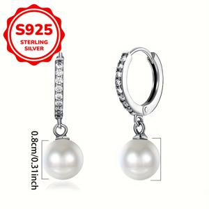 TEMU 세련된 여성용 후프 귀걸이 한 쌍, S925 실버로 제작된 모조 진주 귀걸이 (무게 3.7G), 후프 걸쇠 디자인. 이 모조 진주는 어버이날 또는 발렌타인데이 착용에 완벽합니다.