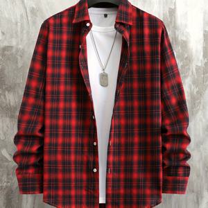 TEMU 제품 이름: 남성용 캐주얼 플란넬 셔츠 - 플래드 패턴의 루즈핏 긴소매, 버튼업 앞면 디자인, 클래식 칼라, 일상복 및 반공식 복장에 적합, 손세탁 가능.