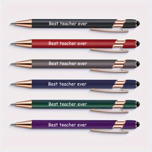 TEMU 6개입 최고의 선생님 볼펜 2 in 1 , 메탈 , 터치 스크린, 1.0mm 검정 잉크, 생일, 크리스마스, 졸업 선물