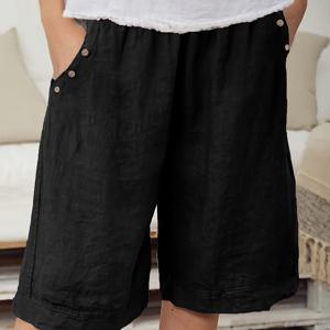 TEMU 플러스 사이즈 - 우아한 플러스 사이즈 여성 패션 단색 버튼 장식 반바지 (휴가용)