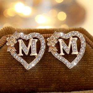 TEMU 여성용 이니셜 레터 귀걸이 2개 세트 - 도금 처리된 4월 탄생석 & 이름 귀걸이, 일상 착용에 적합한 이니셜 (-), 선물, 사계절 럭셔리