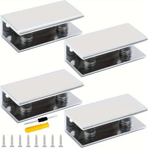 TEMU 4개, 8-10mm 직사각형 유리용 알루미늄 합금 브래킷, 16개의 나사 및 드라이버 포함, 창문 난간 계단 욕실용