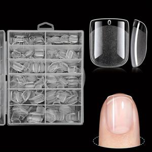 TEMU 288개/박스 엑스트라 숏 스퀘어 하프 매트 아크릴 프레스온 네일 - 프리파일 소프트 젤 팁, 12가지 사이즈 풀 커버, 투명 자연스러운 느낌, 초보자용 살롱 퀄리티 매니큐어 필수품, 네일 액세서리|네일팁