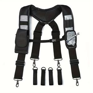 TEMU 조절 가능한 스트랩과 대형 이동식 휴대폰 포켓이 있는 X-스타일 자석 멜빵 도구 벨트 - 내구성 있는 폴리에스터, 블랙, 목수 및 DIY 프로젝트용|핸드폰스트랩