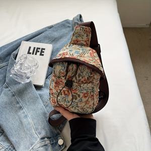 TEMU 여성용 자수 플로럴 가슴 가방, 지퍼 잠금 및 내부 안감이 있는 미니 용량 폴리 에스터 크로스 바디 파우치|힙색|여행용크로스백