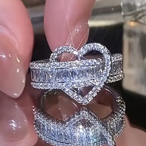 TEMU 1pc 우아한 여성용 약혼 반지 - 크로스 하트 디자인, 반짝이는 큐빅 지르콘, 결혼식 및 기념일 축하에 완벽한, 로맨틱한 데이 선물, 기념일 반지|크로스 디자인 반지|합성 보석 반지