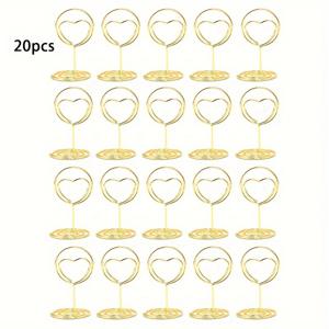 TEMU 20개 원형 사랑 모양 명함 홀더 메탈 노트 홀더 사무실 메시지 홀더 호텔 웨딩 인사말 카드 사진 홀더 식탁 번호 홀더