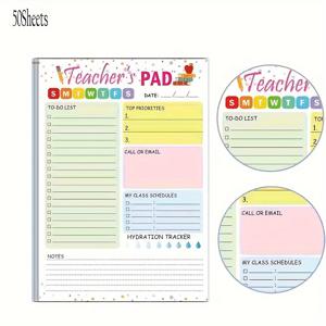 TEMU 교사용 PAD 일일 플래너 - 5.5 x 8.3 인치, 50매, 영어, 종이 재질, 주간 일정 및 할 일 목록 구성, 최우선 순위, 메모 섹션, 교육자를 위한 수분 섭취 추적기