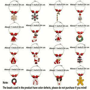 TEMU 16개 와인잔 인식 링, 파티용 와인잔 펜던트, 크리스마스 테마 와인잔 마커 태그, 스텀 글라스 차임, 와인 잔 장식 DIY 선물