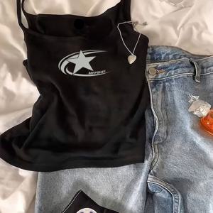 TEMU 여성용 신축성 있는 프린트 탱크 탑, 여성 패션을 위한 시넥 허리 라인 디자인.