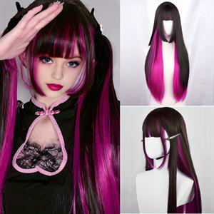 TEMU 여성용 우아한 롱 합성 가발 - 열에 강함, 애니메이션 코스프레, 할로윈, 크리스마스 및 무대 공연에 완벽, 가발 액세서리