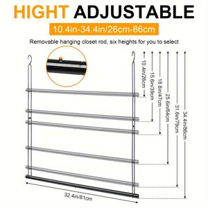 TEMU 강력한 조절 가능한 옷장 걸이대 - 공간 절약, 6단계 높이, 옷과 수건용 확장 가능, 검정색