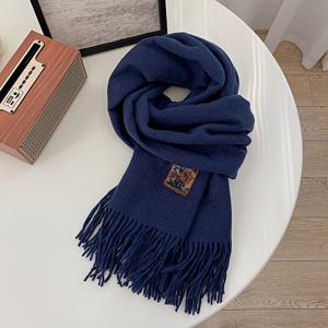 TEMU 고급스러운 솔리드 컬러 스카프 - 두껍고 따뜻한 겨울용 롱 숄 | 패셔너블 방한 폴리에스터 혼방 | 크리스마스 선물로 완벽 | 블루, 네이비, 틸, 그린 색상 & 장식 술 디자인 남녀 공용