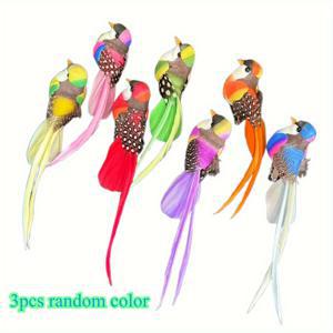 TEMU 긴 꼬리가 달린 모조 깃털 새 3개 세트, 나무 및 화환용 사실적인 클립형 장식