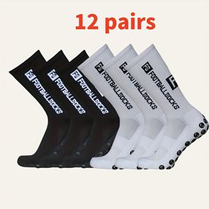 TEMU 12쌍의 미끄럼 방지 실리콘 그립 축구 양말, 수건 바닥이 있는 두꺼운 스포츠 양말, 야외 활동에 적합한 통기성과 내구성, 축구, 농구, 등산 등에 적합 - 글자 인쇄 디자인, 기계 세탁 가능, 야외 스포츠 양말 | 동적 그립 양말 | 미끄럼 방지 밑창 양말, 축구 양말