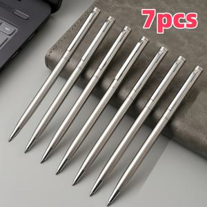 TEMU 7개 세트 스테인리스 스틸 라운드 볼펜 세트 - 부드러운 필기감, 내구성, 깃털 없음, 학교 및 사무실용으로 적합하며 선물로도 좋습니다