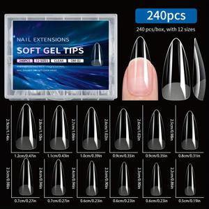 TEMU 240개 소프트 젤 네일 팁 - 아몬드 스퀘어 코핀 프렌치 프레스온 네일, 반매트 & 광택 기하학/단색 디자인, 얇은 앞면/두꺼운 뒷면 전체 커버리지, 4-6주 착용 가능, 여성 및 남성용 DIY 매니큐어 용품, 네일 케어