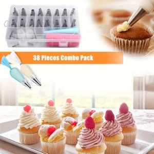 TEMU 38pcs 케이크 장식 도구 키트, 32개 스케줄 팁, 2개 재사용 가능한 실리콘 파스츄 백, 2개 커플러 및 2개 꽃 핀 DIY 케이크 만들기, 쿠키 만들기, 베이킹 도구, 주방 액세서리