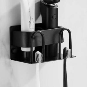 TEMU 1pc 블랙 알루미늄 벽걸이 칫솔 홀더 - 커플용 이중 레벨 디자인, 드릴 없음 설치, 칫솔, 치약, 빗자루 및 컵에 이상적, 벽걸이 주최자|현대 벽걸이|내구성 있는 벽걸이, 칫솔 보관 주최자, 칫솔 홀더